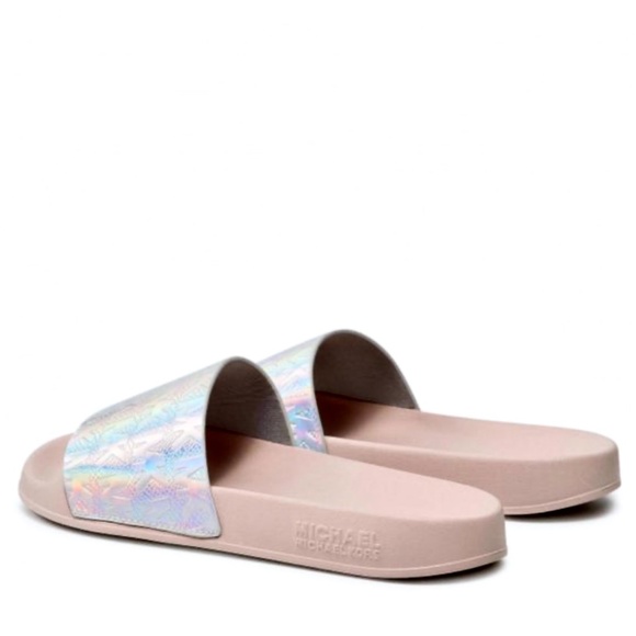 MICHAEL KORS Gilmore Debossed Iridescent Metallic Logo Slides - Picture 4 of 7